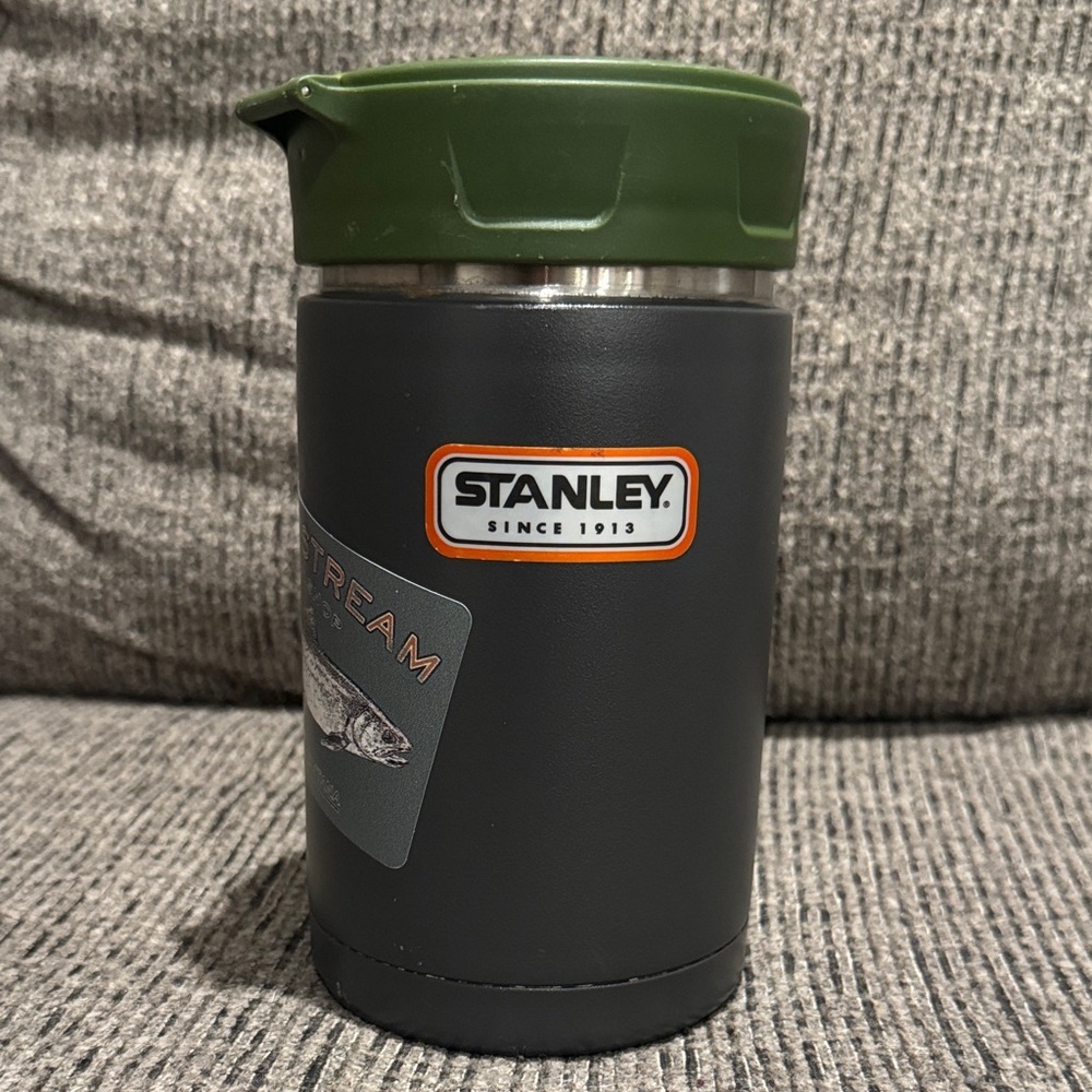 Stanley Green Lid and Black Travel Mug with Ninja Design